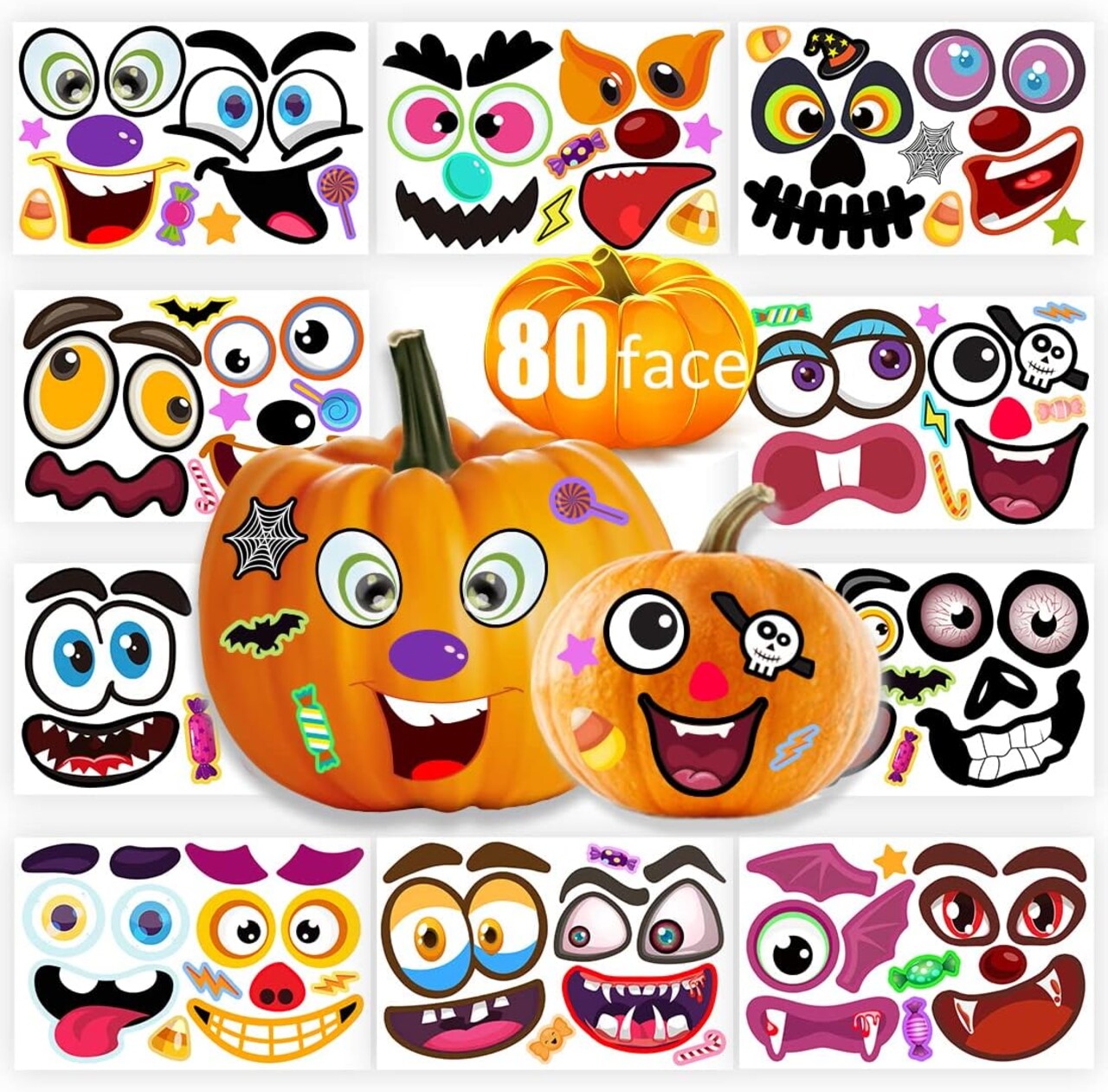 Make Pumpkin Face Stickers in 20 Designs, Halloween Stickers for Kids Halloween Party Favors Trick or Treat Party Supplies
